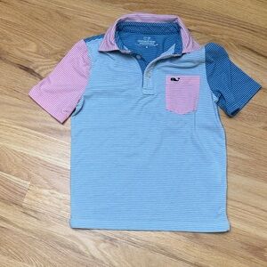Vineyard Vines Kids Edgartown Polo - Blue and Pink Stripes